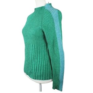 Sundance Women's Ribbed Mock Neck Sweater Size M Green Colorblock Stripe